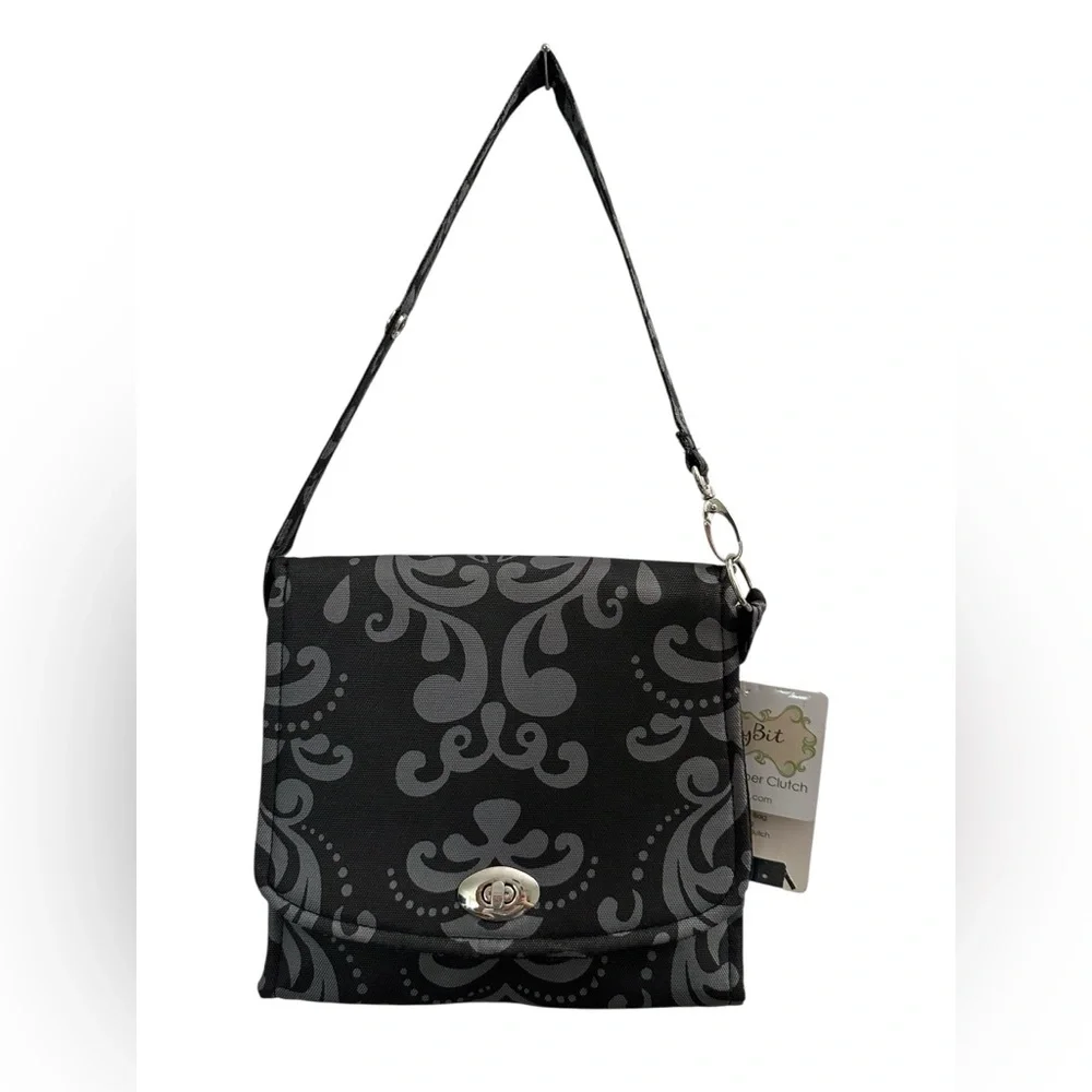 LillyBit Uptown Diaper Clutch 3 Way Bag Gray Damask NWT